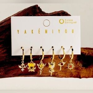 14K Gold Plated Cardcaptor Sakura Theme Huggie Hoop Dangle Earrings